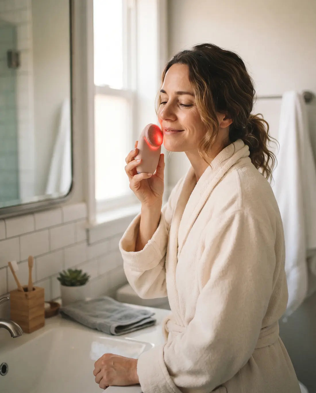 Using BeamBrush as part of a morning bathroom routine